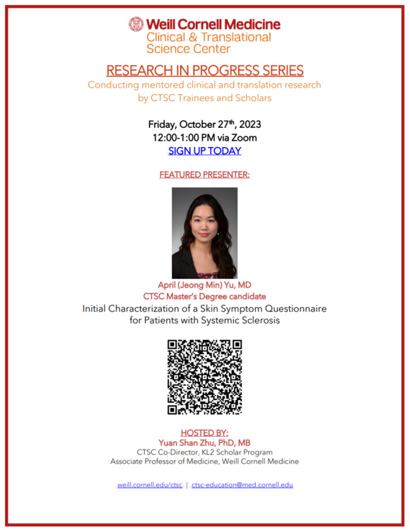event flyer with headshot of April (Jeong Min) Yu