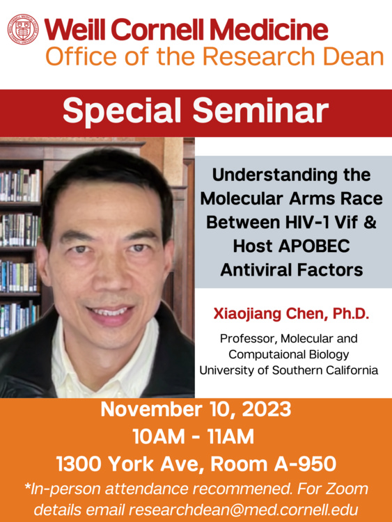 Special Seminar flyer with headshot of Xiaojiang Chen