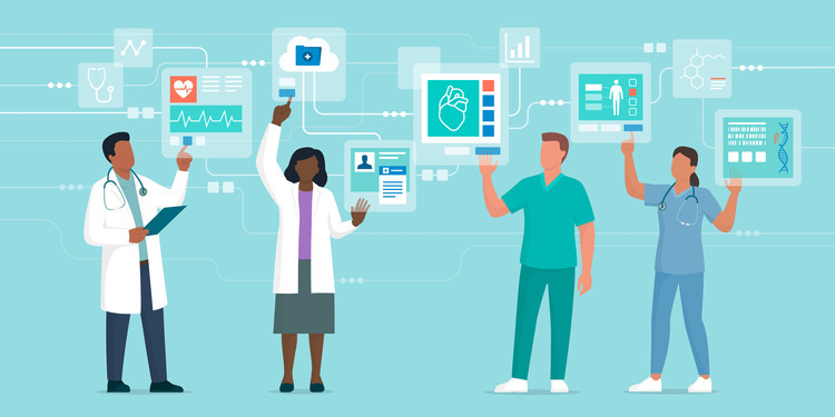 Doctors looking at patient data