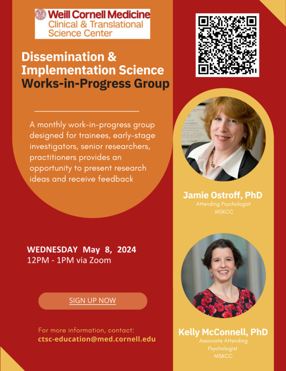 Dissemination & Implementation flyer with headshots of Jamie Ostroff and Kelly McConnell