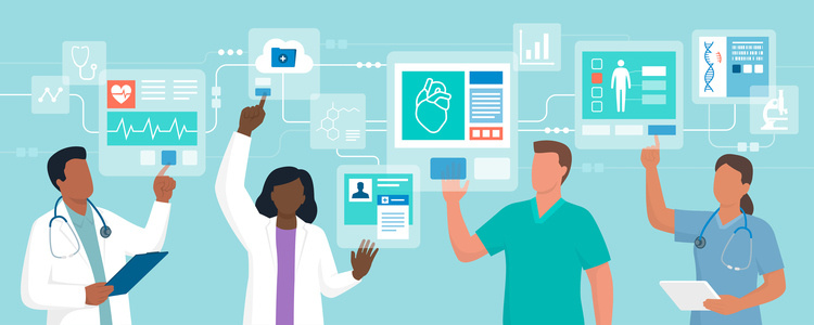 Physicians looking at EHR data