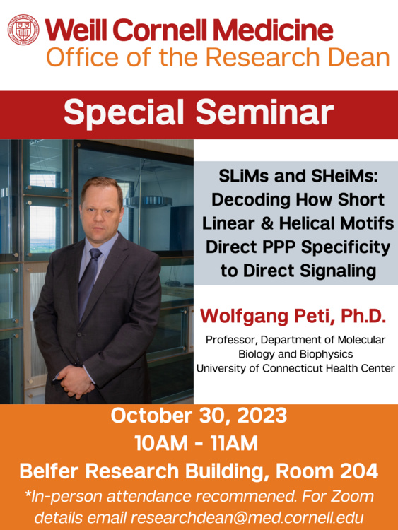 Special Seminar: Wolfgang Peti, PhD, October 30th @ 10AM