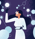 an illustration of a woman doing research