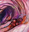 painting showing the inside of a colon with bacteria and tumor cells