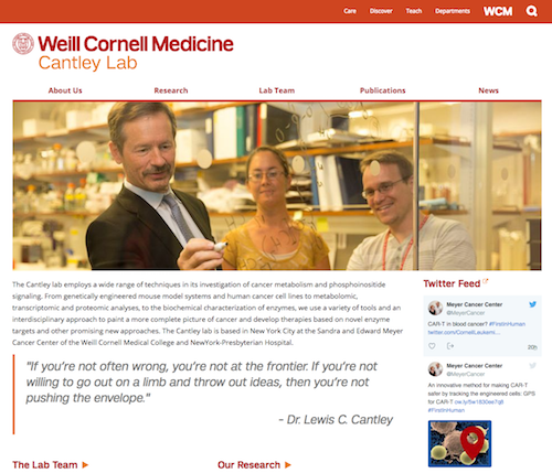 Screenshot of the Cantley Lab website